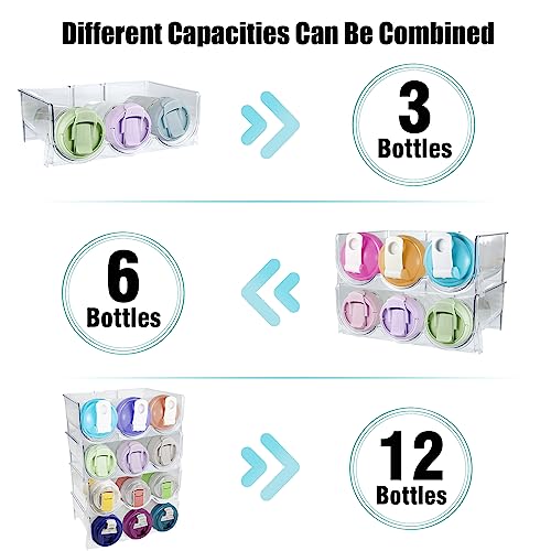 Golemas Water Bottle Organizer, Plastic Stackable Wine Storage Rack, Clear Kitchen Fridge Kitchen Cabinet Bottle Holder for Tumbler, Travel Mag,