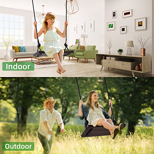 PELLOR Wood Tree Swing Seat with Tree Protector and Swing Hanging Kit Wooden Swing Set for Children Adult Kids in the Garden,Yard,Outdoor & Indoo