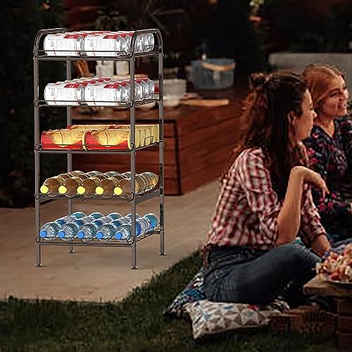 FAGIGY Water Bottle Organizer,5 Tier Vertical Free Standing Storage Rack, Large Capacity Stackable Can Storage Dispenser for Kitchen Cabinet or P