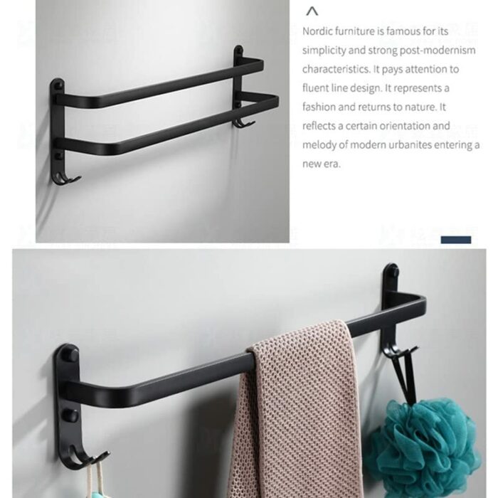 ZTTTD Towel Rack BathroomCollect Holder Wall Mounted Aluminum Multilayer Layer Wiht Hook Toilet Room Rod (Color : Svart, Size : C50cm)