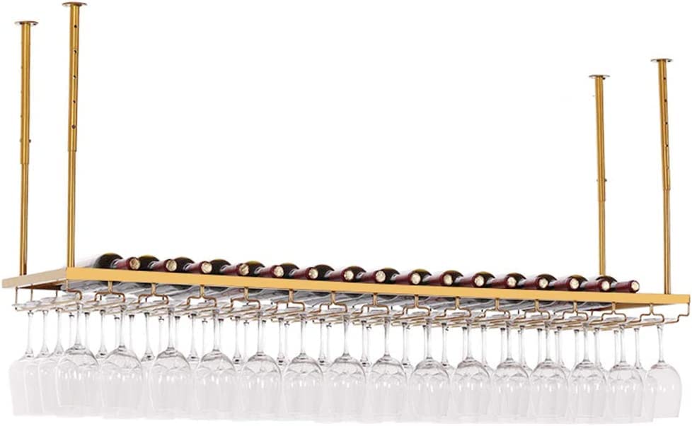 EYLINK Wine racks Home/Bar Retro Hanging with Glass Holder, Adjustable Metal Ceiling Bar Wine Glass Rack, Industrial Wall Mounted Wine and Glass