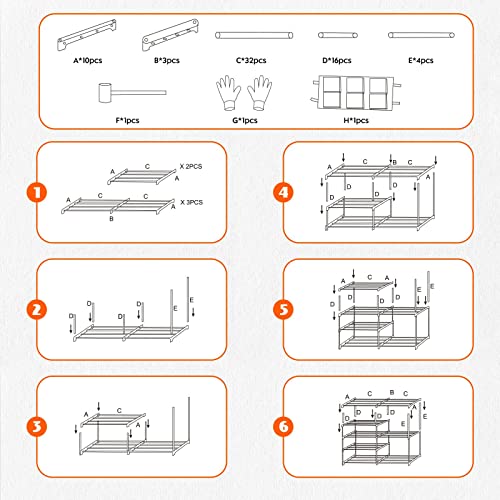 NUKied 5-Tier Shoe Rack Metal Shoe Shelf Shoe Storage Organizer with Storage Bag Stable Metal Frame Heavy duty Durable Shoe Tower for Closet, Hal