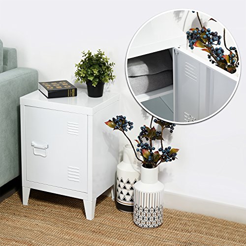 Homybec Single Metal Locker Storage Cabinet 1-Door, Scandinavian Free Standing 2 Tier Shelves Bedside Nightstand Cupboard, Side Storage Organizer