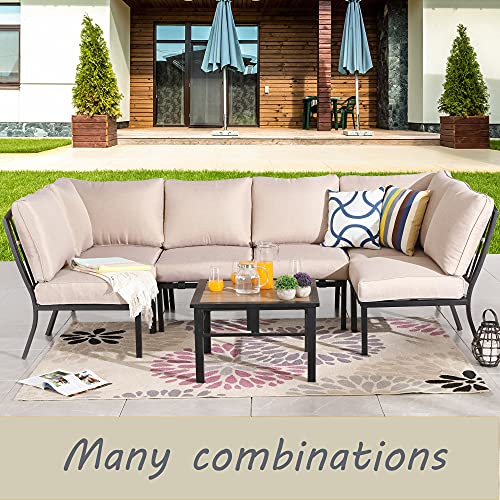 LOKATSE HOME Outdoor Dining Chair Patio Bistro Furniture Metal Single Armchair with Cushion, Beige