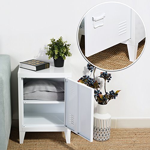 Homybec Single Metal Locker Storage Cabinet 1-Door, Scandinavian Free Standing 2 Tier Shelves Bedside Nightstand Cupboard, Side Storage Organizer