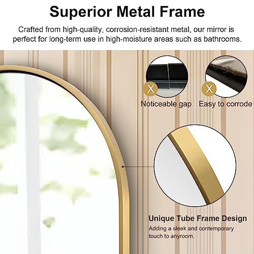 ANDY STAR Gold Mirror, 20x30 Inch Brushed Gold Oval Mirrors for Bathroom, Brass Pill Shaped Mirror, Modern SUS304 Stainless Steel Metal Frame