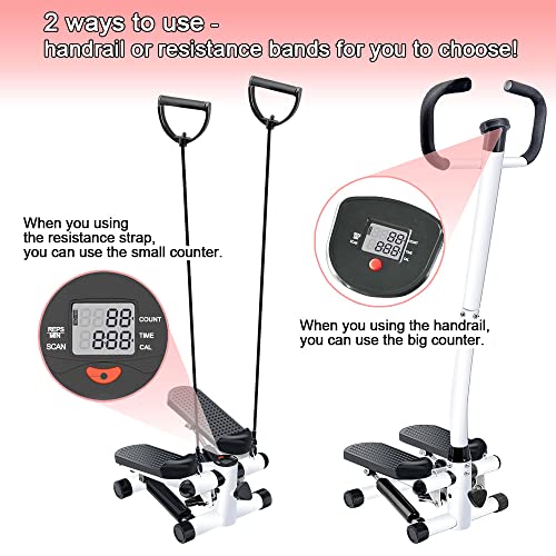 Swity Home Stair Steppers for Exercise with Display, Mini Step Machine Fitness Stepper with Handrail & Resistance Bands - 2 Ways to Use for Full