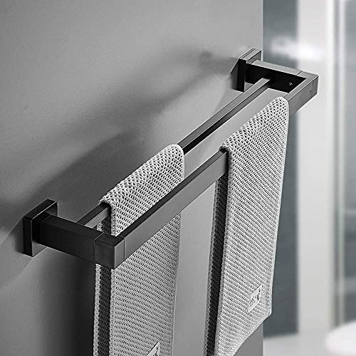MONSTE Matt Black Towel Double Bar Towel Rack Wall Mount Stainless Steel 2 Bar Bathroom Shelf Bathroom Accessories (Size : 50CM)