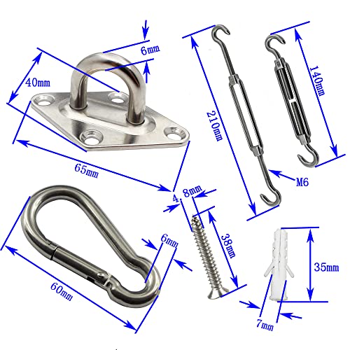REQO Shade Sail Hardware Kit,304 Stainless Steel Sun Shade Sail Mounting Hardware Kit for Triangle Rectangle Sun Shade Sail Installation,Anti-Rus