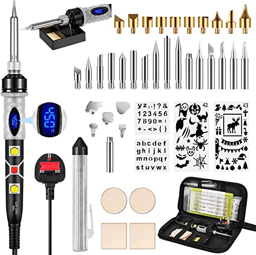 Pyrography Pen Kit 43Pcs,Wood Burning Kit 80W with Adjustable Temperature 200~450℃,Pyrography Wood Burning Tool Set DIY for Embossing/Carving/Sol