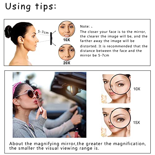 Magnifying Makeup Mirror Compact 10X 15X Eyebrow Mirror Small Mini Tiny Travel Magnifying Mirror with Suction Cups,2Pcs