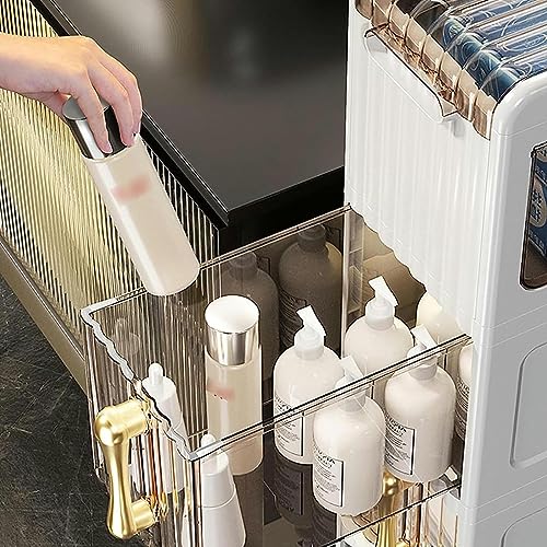 OPSREY Bathroom Floor Storage Cabinet With Transparent Drawers narrow Slender And Tall Movable Towel Storage Rack Side Independent Rolling Device