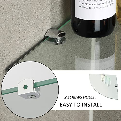 SAYAYO 250MM (7MM Thick) Bathroom Glass Corner Shelf  Glass Shelf Wall Mounted Tempered Transparent Glass with Chromed Shelf Brackets, EGBL1012S-