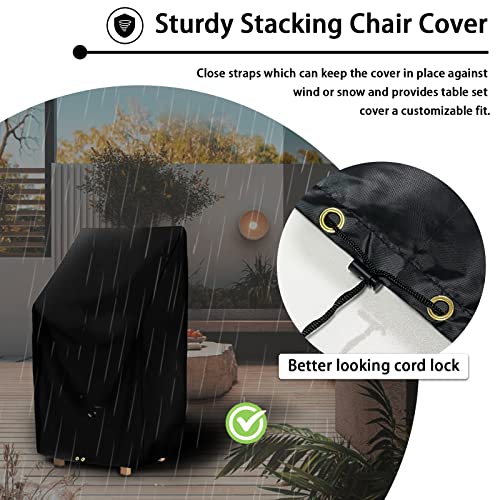 RICHIE Garden Stacking Chair Covers Waterproof, Garden Chair Covers for Stackable Chairs, Windproof, Anti-UV Heavy Duty 420D Oxford Fabric Reclin