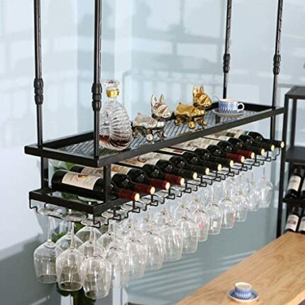 Wine racks Ceiling-Type Wine Holder Bottle Glass Racks Hanging Goblet Stemware Racks, Vintage Home Decor, Metal Iron
