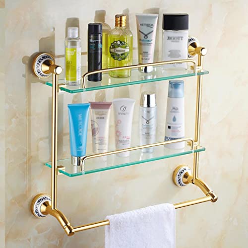 RSOCHS Wall Shelf Bathroom Glass Shelf Stainless Steel Towel Rack Shelf Bathroom Shelf Double Wall Hanging