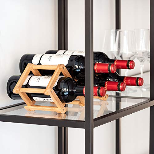 Navaris Bamboo Wine Rack - Foldable Free Standing Wine Rack - Small Wooden Wine Stand for Organising and Storing Bottles - 5 Slot