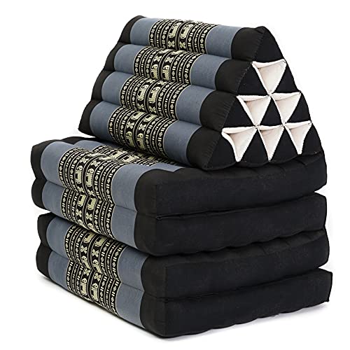 Leewadee 3-Fold Mat with Triangle Cushion – Comfortable TV Pillow, Foldable Mattress with Cushion Made of Eco-Friendly Kapok, 170 x 53 cm, black