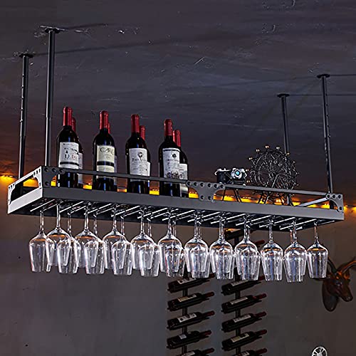 ULAINE Industrial Ceiling Wine Racks, Adjustable Height, Hanging Wine Glass Holder, Wall Mounted Wine Holder, Hanging Stemware Holder, For Bar/Ki