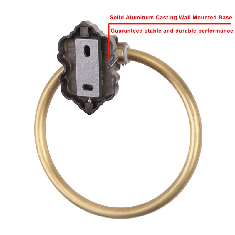 SDH Bathroom Towel Ring - Vintage Style Antique Brass Towel Hanger - Wall Mount Kitchen & Bathroom Hand Towel Holder - Pack of 1 Heavy Duty Decor