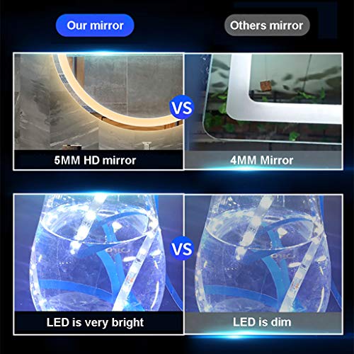 Led Bathroom Mirror Illuminated Led Smart Makeup Vanity Polished Edges, Touch Dimmble Switch Color Change Temperature, Led + Antifog, 70 * 70cm