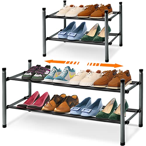 MULISOFT 2-Tier Expandable Shoe Rack, Stackable and Adjustable Shoe Rack Organizer, Sturdy and Durable Metal Shoe Storage Organizer, Vertical Sho