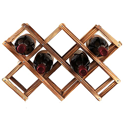 Ferfil Wine Rack, Wood Wine Storage Racks Countertop, 10 Bottle Wooden Stackable Wine Cellar Racks, Foldable Tabletop Free Standing Wine Bottle S