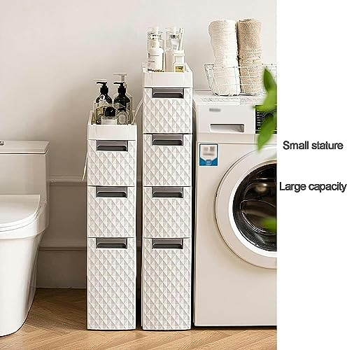 OPSREY Small Floor Bathroom Organizer, Side Toilet Cabinet with Drawers, Slim Toilet Paper Storage Cabinet to Fit Any Space