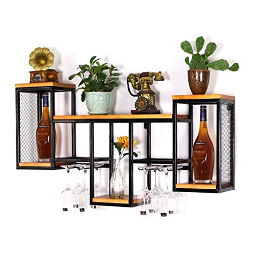 EYLINK Vintage Wall Mounted Wine Rack Organizer, Rustic Bottle Glass Holder Bar Kitchen Home Wall Shelving Wine Goblet Stemware Storage Display S