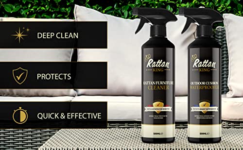 Rattan King - Rattan Furniture Cleaner and Outdoor Cushion Waterproofer Spray | Care & Protect Cleaning Bundle Kit (2x 500ml)