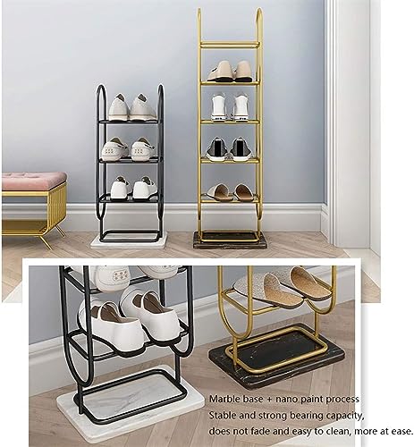 KRHINO Shoe Rack Nordic Light Luxury Iron Shoe Rack Marble Base Shoe Shelf Multilayer Home Entrance Living Room Shoe Storage (Color : Gold White,
