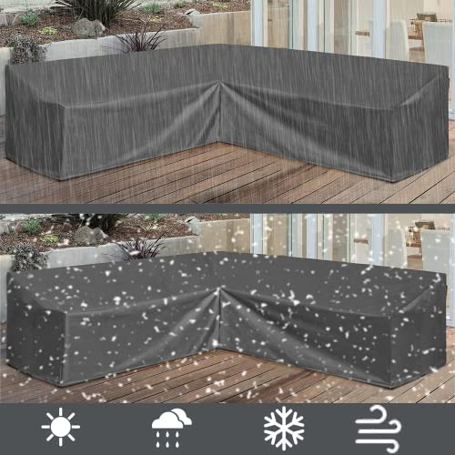 Orgrul V-Shape Garden Furniture Cover Waterproof,Windproof,outdoor Rattan Corner Sofa Cover with Waterproof Tape,heavy duty Oxford Fabric L Shape