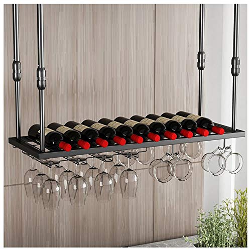 EMISOO Wine Rack Wall Mounted - Wall Mounted Iron Wine Rack, Adjustable Height, Ceiling Mounted Hanging Wine Bottle Holder, Champagne Glass Rack,