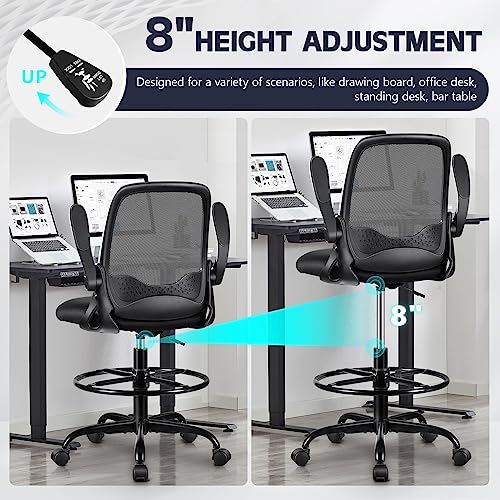 KERDOM Ergonomic Office Chair, Desk chair with Flip-up Armrests and Lumbar Support, Height Adjustable Computer Swivel Chair with Footrest Ring Su