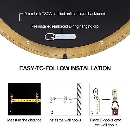 ANDY STAR Gold Mirror, 20x30 Inch Brushed Gold Oval Mirrors for Bathroom, Brass Pill Shaped Mirror, Modern SUS304 Stainless Steel Metal Frame