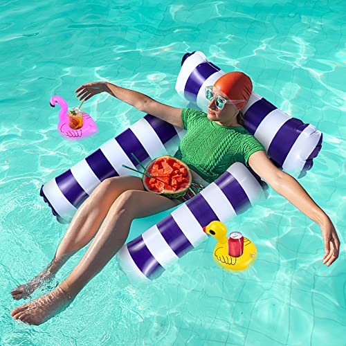 Homgaty Water Hammock, 4-in-1 Multi-Purpose Inflatable Pool Hammock, Swimming Pool Float Hammock Portable with 2 Pcs Inflatable Drink Holders for