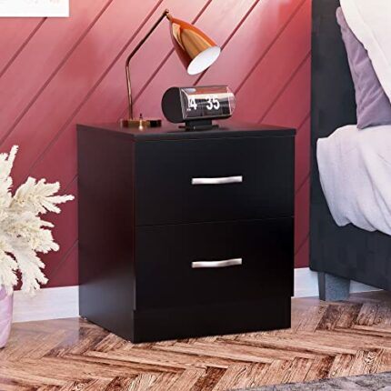 Vida Designs Black Bedside Drawer, Bedside Cabinet, 2 Drawer, Bedside Table, Metal Handles and Runners