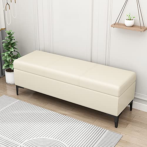 Storage Ottoman Bench for Bedroom, PU Ottoman with Storage And Safety Hinge, Modern Entryway Bench Seat Shoe Rack Bench with Metal Legs, for Bedr
