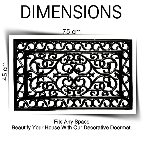 Rubber Door Mat Anti-Fatigue Floor Mat Decorative Wrought Iron Effect Drainage Heavy Duty Washable Non-Slip Patio Dirt Scrapper Outdoor Mat Suita