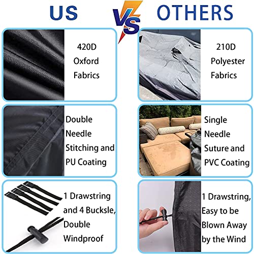 Garden Furniture Covers Waterproof, Rectangular Patio Table Cover, Waterproof, Windproof, Anti-UV, 420D Heavy Duty Oxford Fabric for Chair Sofa O