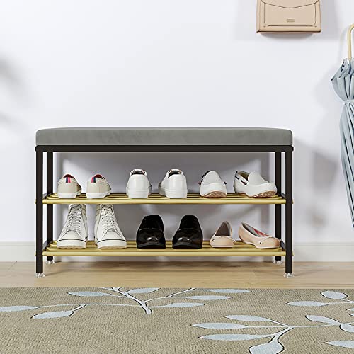 shoe storage bench ottoman Storage Benches Entryway Shoe Bench With storage,2 Tier Metal Shoe Rack With Faux Leather Seat,Upholstered Shoe storag