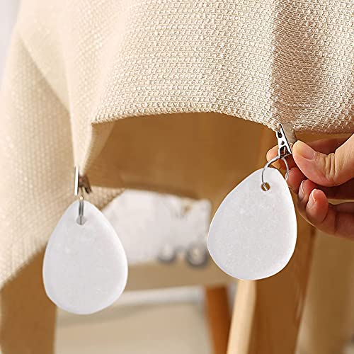 DEAYOU 12 PCS Tablecloth Weights, Marble Stone Table Cloth Weights Indoor Outdoor, Teardrop Heavy Table Cover Holder Hanger with Metal Clip for P