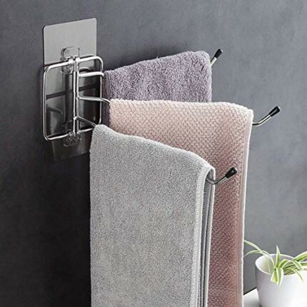 HIGOH Towel Rack Bath Rack Wall Mounted Towel Rack Holder, Stainless Steel Towel Holder，Rotation with 3 Swivel Bars for Kitchen, Bathroom Bathroo