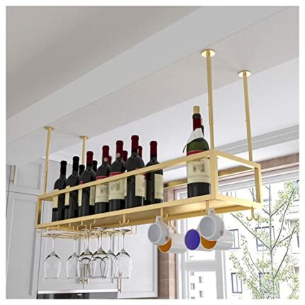EYLINK Ceiling Hanging Wine Rack, 11.8-23.6 inch Adjustable Hanger Rod Height, Bar Metal Ceiling Wine Glass Rack, Industrial Wall Mounted Wine an