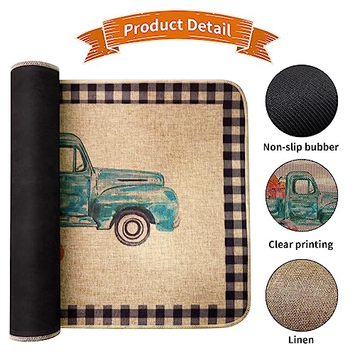 Kluevo Fall Door Mat, Fall Home Decor Fall Outdoor Rug Autumn Non-Slip Rubber Rugs for Front Door Intdoor, Pumpkin Truck Welcome Decorative Doorm