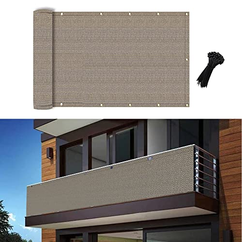 POYEE 0.9 x 6 m Black Balcony Privacy Screen Fence Cover UV Protection Weather Resistant Waterproof Shade Cloth for Outdoor Patio Apartment Backy