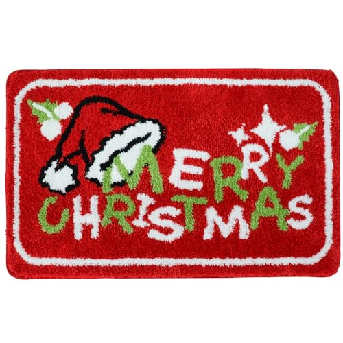 Poywuo Christmas Door Mat, 50 x 80 CM Bath Mat Bathroom Rug Welcome Mat Front Door Indoor Outdoor Home Decorations Bedroom Kitchen Floor (50 x 80