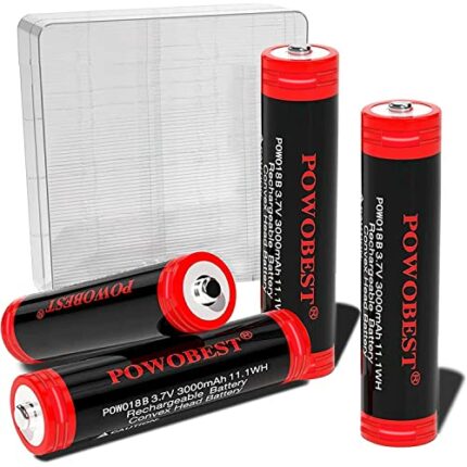 3000mAh NiMH Rechargeable Battery POWO18B, 3.7V Large Capacity Batteries with Case, Perfect for Flashlight, Camera, Small Fan, Doorbell, Toys, He