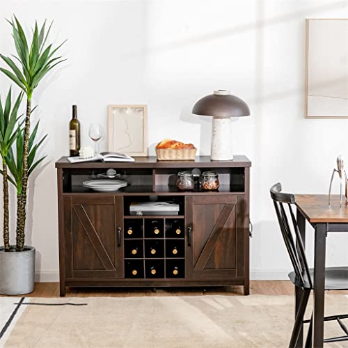 DSHGDJF Buffet Storage Cabinet Farmhouse Sideboard With 9 Bottle Wine Rack And 2 Door Cabinets