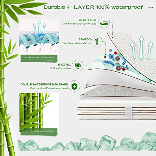 GRT Waterproof Bamboo Mattress Protector Cal King Size - Cooling Mattress Cover Pad, 3D Air Fiber Mattress Cover Breathable Ultra Soft Noiseless